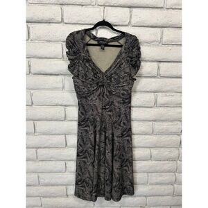 RB Collection New York Black White Abstract Dot Ruched Cap Sleeve Midi Dress L